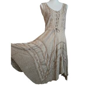 Romantic Flowy Asymmetric Renaissance Corset Dress Free Size Beige Lace Up Wench